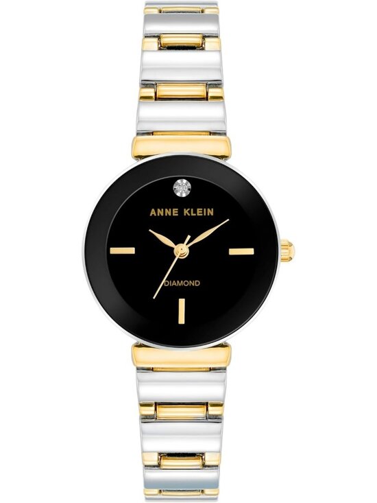 Anne Klein Womens Silver Black Analog Quartz Genuine Diamond Dial Bracelet Watch